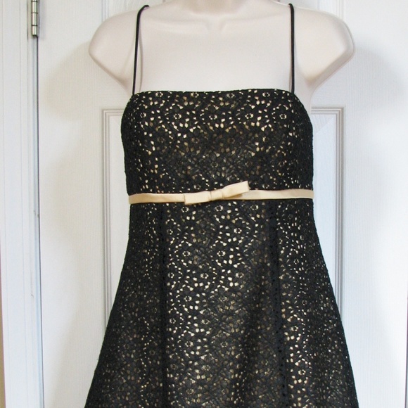 Betsy Adam Dress Black Lace Overlay Gold Petite Women's 12P Party Dress - Picture 2 of 9